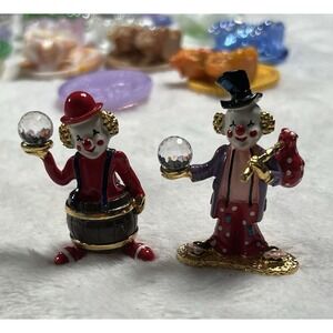 Spoontiques KM439 & KM440 Pewter Clowns Hobo Swarovski‎ Crystal Ball Gold Plated